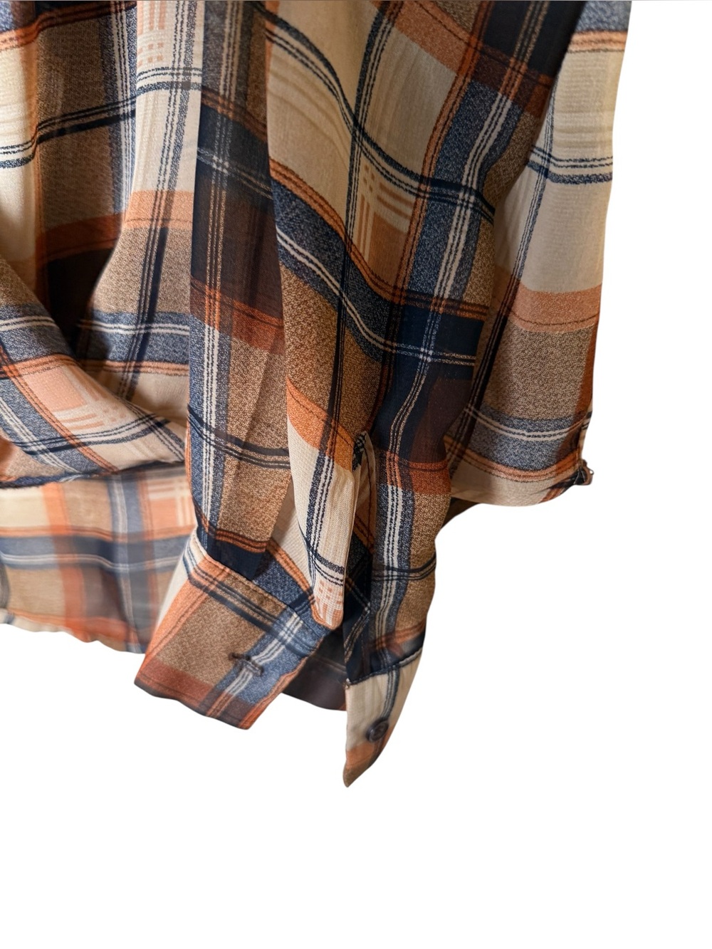Sophie Rue Medium Plaid Draped Wrap Blouse - Beige, Brown & Navy - Picture 5 of 7